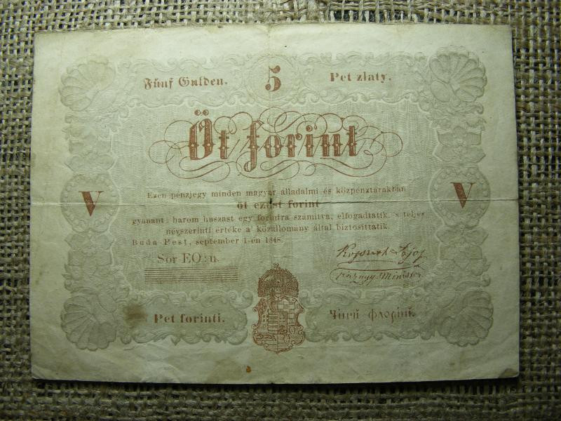 5 forintos Kossuth Bankó, 1848, barna