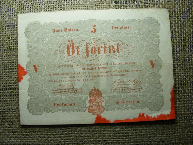 5 forintos Kossuth bankó, 1848, vörös