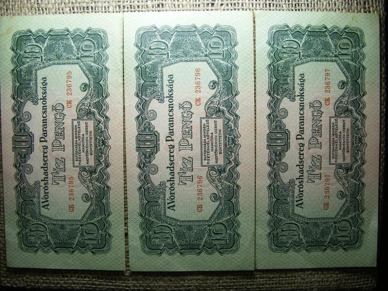 10 pengő, 1944, Vörös Hadsereg, 3db sorszámkövető