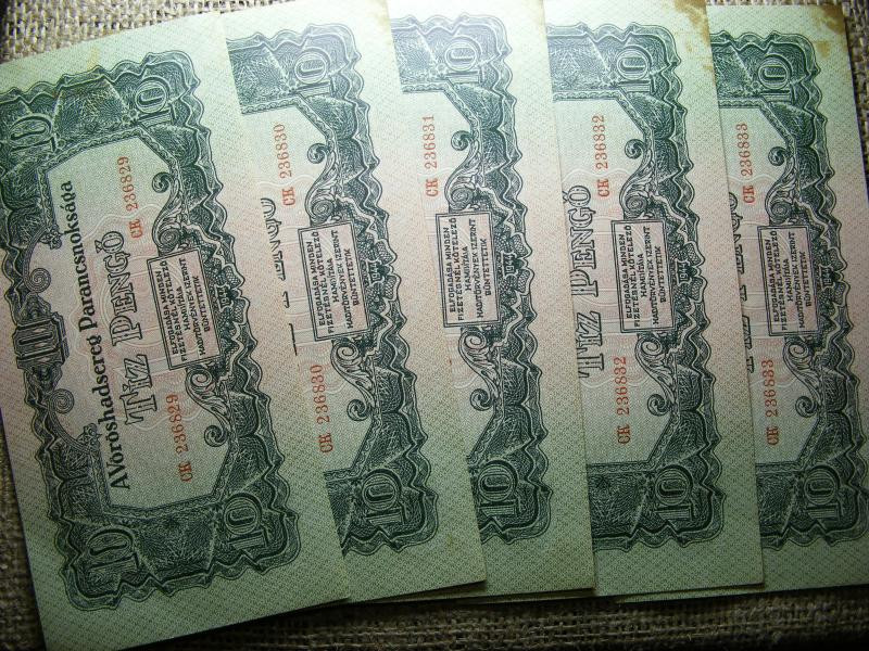 10 pengő, 1944, Vörös Hadsereg, 5db sorszámkövető