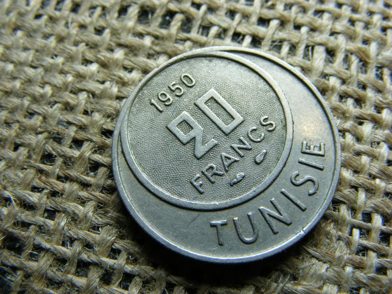 20 Frank, 1950, Tunézia, fémpénz