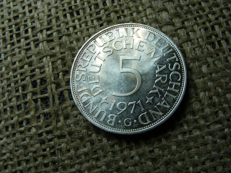 Ezüst 5 márka érme, 1971, G jelzés