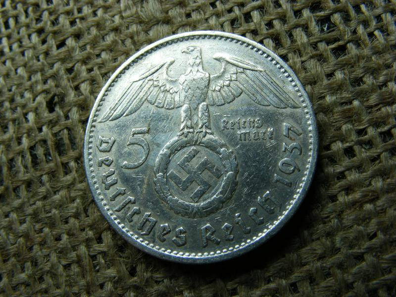 Birodalmi ezüst 5 márka, 1937, G jel