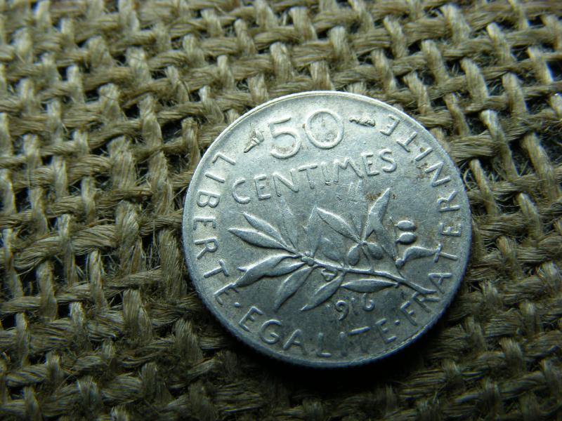 Francia 50 centimes érme, 1916, ezüst