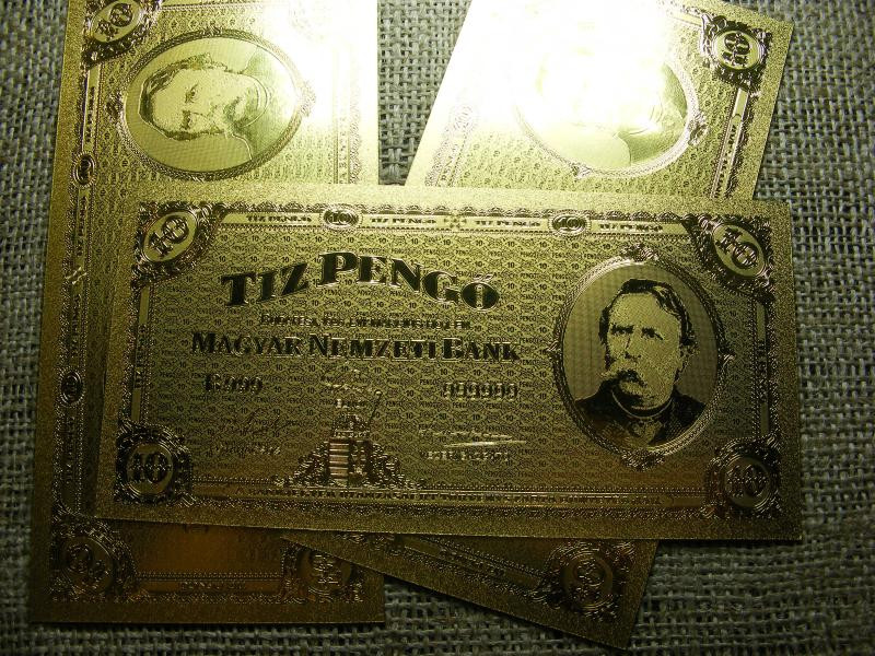 10 pengő, 1926, aranyozott plasztik bankjegy