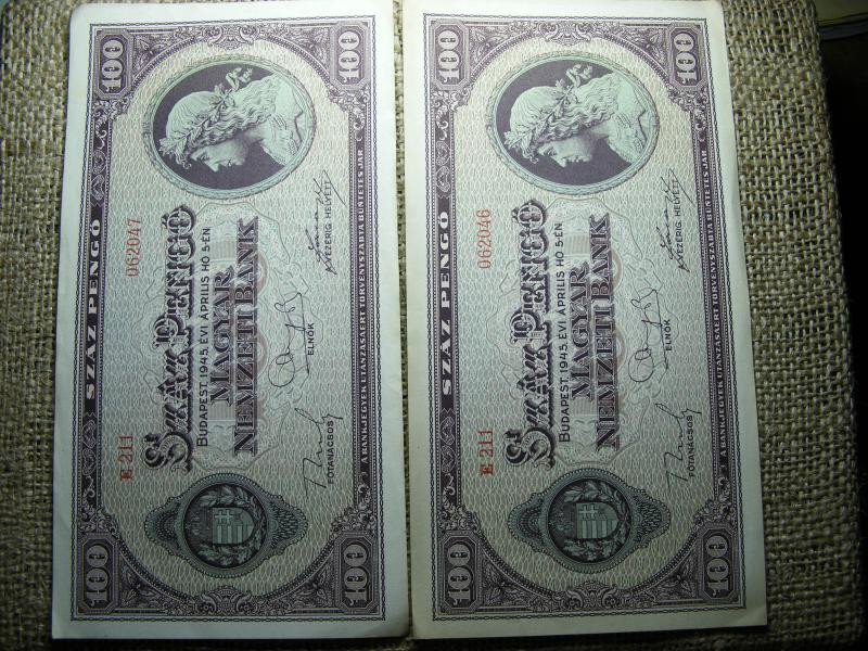 100 pengő, 1945, hajtatlan sorszámkövető pár
