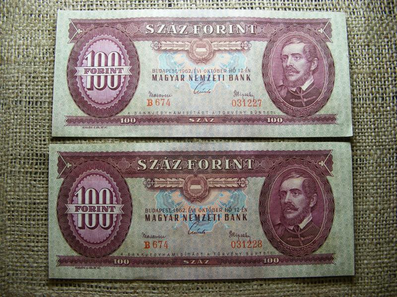 100 forintos bankjegy, 1962, EF-aUNC pár