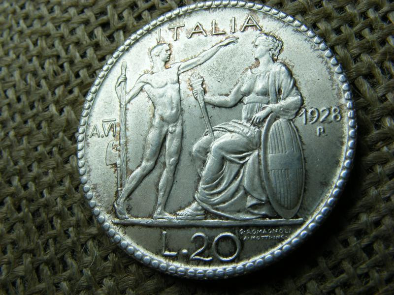 Ezüst 20 Lire, 1928, utánveret