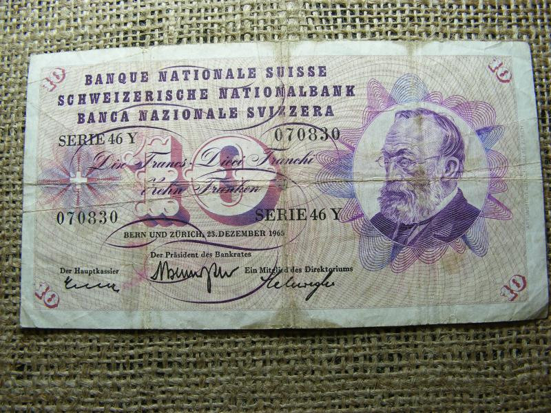 Svájc 10 frank bankjegy, 1965, francs