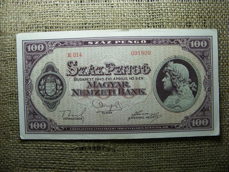 100 pengő, 1945, hajtatlan, alacsony sorozatszám