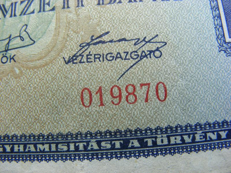 Egymillió pengő bankjegy, 1945, egyedi sorszám