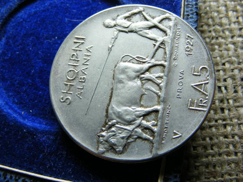 Albánia 25 Lek, 5 Franga Ari, 1927, Próba, ezüst
