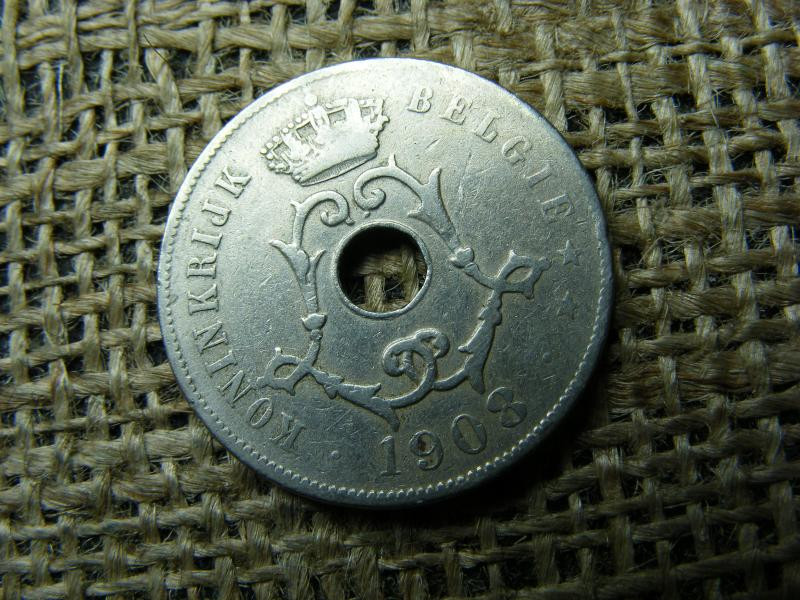 Belgium 25 centimes, 1908, Léopold II holland szöveg