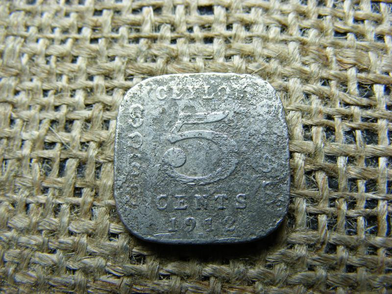 Ceylon 5 cents, 1912, fémpénz