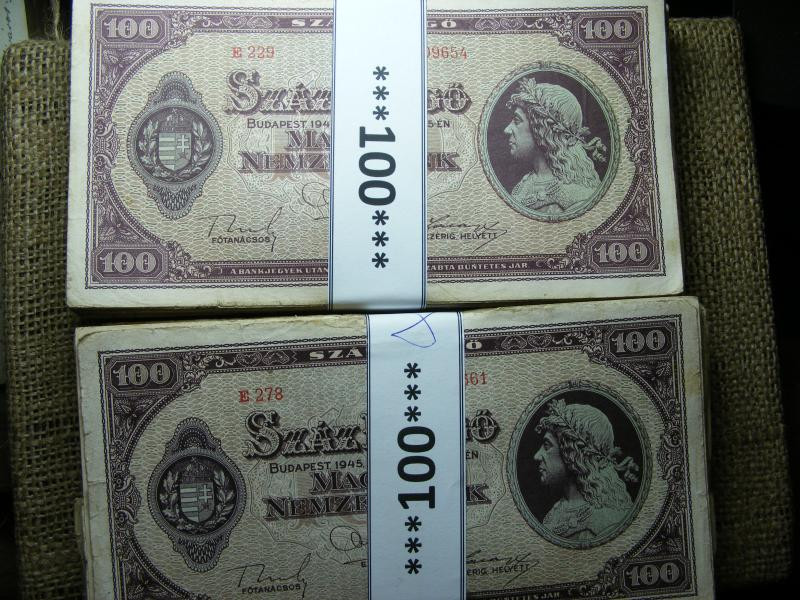 100 pengő, 1945, 100 db/köteg, használt