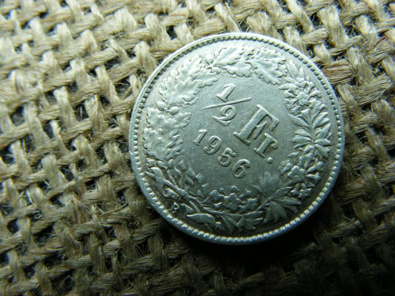 Svájci 1/2 frank érme, 1956, ezüst