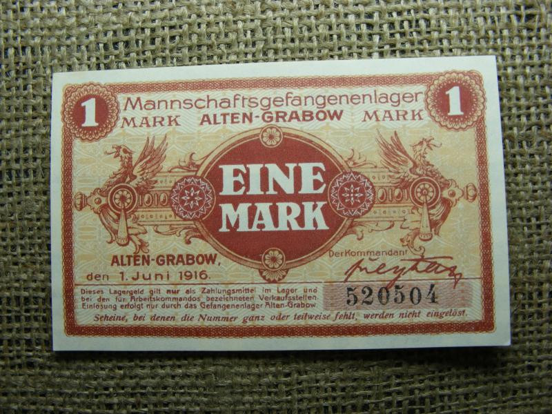 1 márka hadifogolytábor bankjegy, 1916, hajtatlan