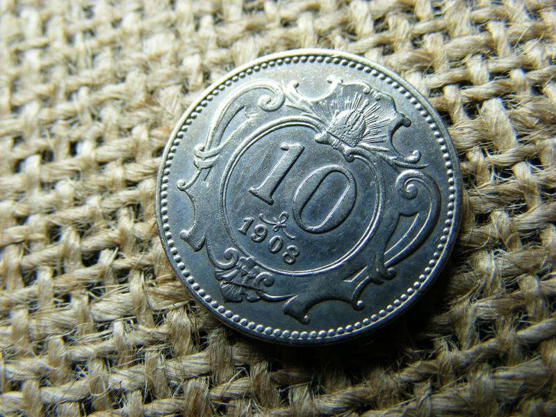 10 heller, 1908, Korona pénzérme