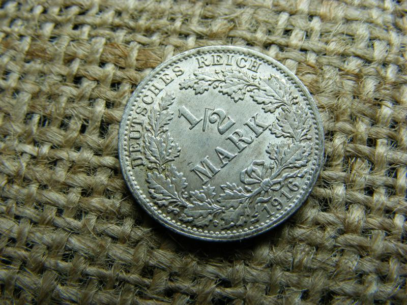 Birodalmi 1/2 márka, 1916, ezüst