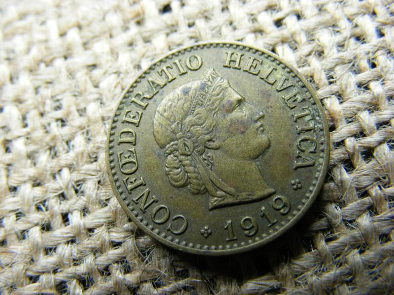 Svájc 10 Rappen 1919, Libertas, sárgaréz
