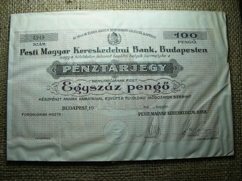 Pesti Magyar Kereskedelmi Bank 100 pengő, 1926-1946