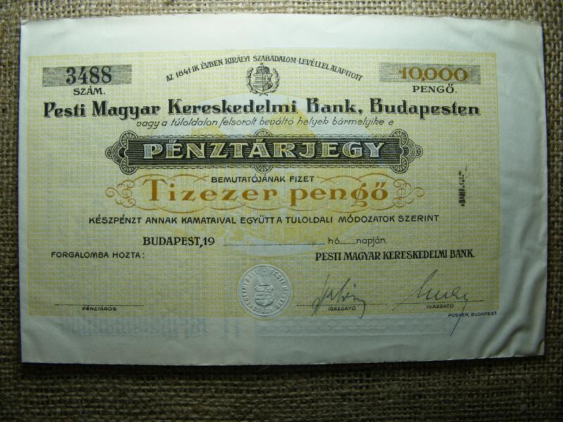 Pesti Magyar Kereskedelmi Bank 10000 pengő, 1926-1946