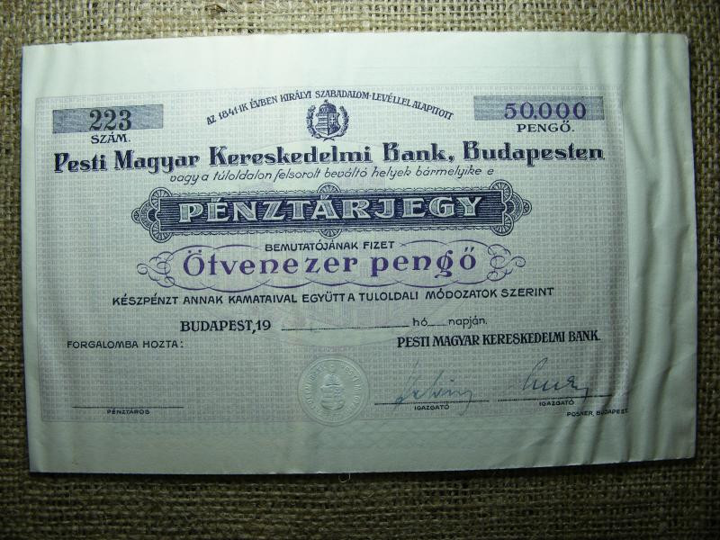 Pesti Magyar Kereskedelmi Bank 50000 Pengő, 1940-es évek