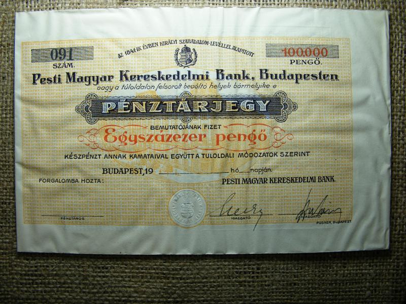 Pesti Magyar Kereskedelmi Bank 100000 Pengő, 1945