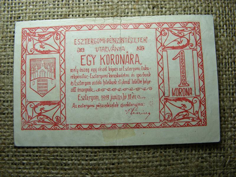 Esztergom 1 korona, 1919, szükségpénz