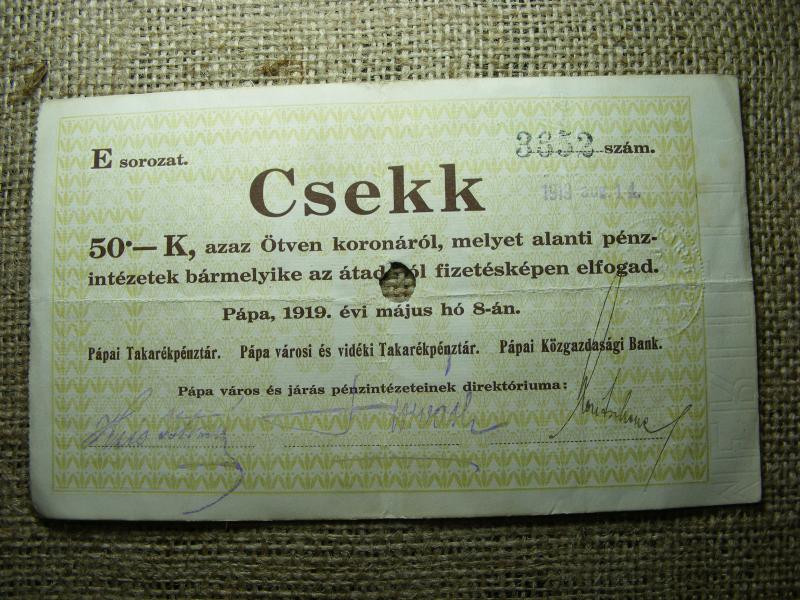 Pápa 50 korona, 1919, szükségpénz