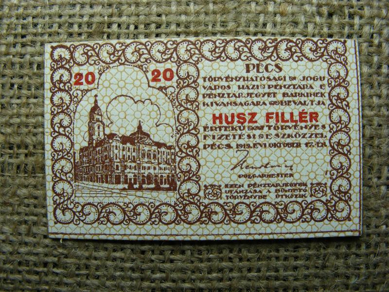Pécs 20 fillér bankjegy, 1919