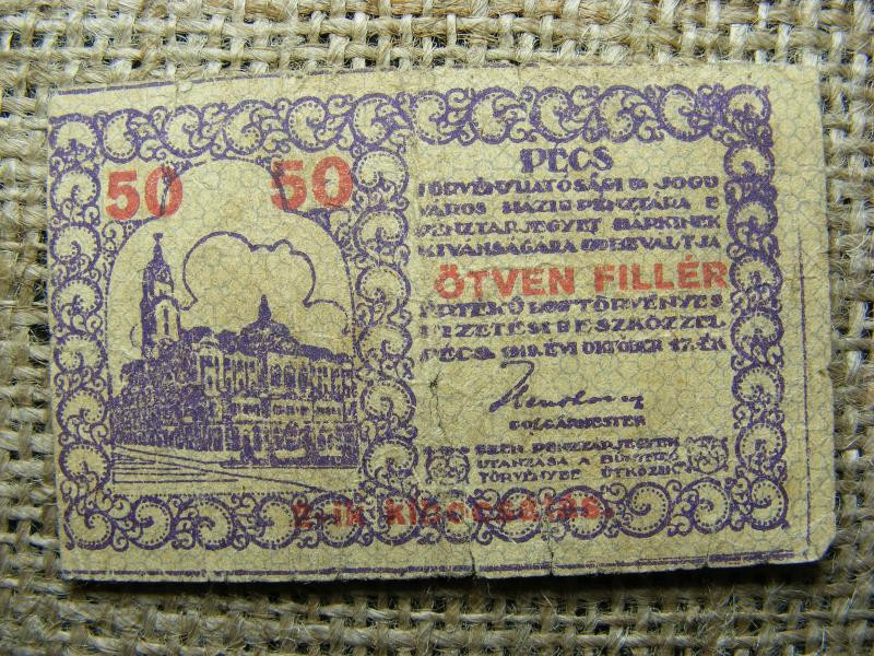 Pécs 50 fillér, 1919, szükségpénz