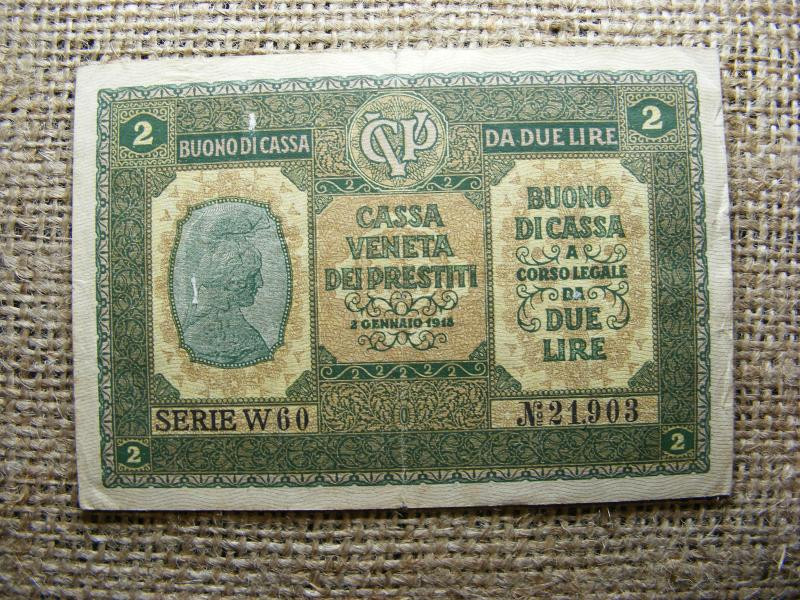 Olaszország 2 lire bankjegy, 1918