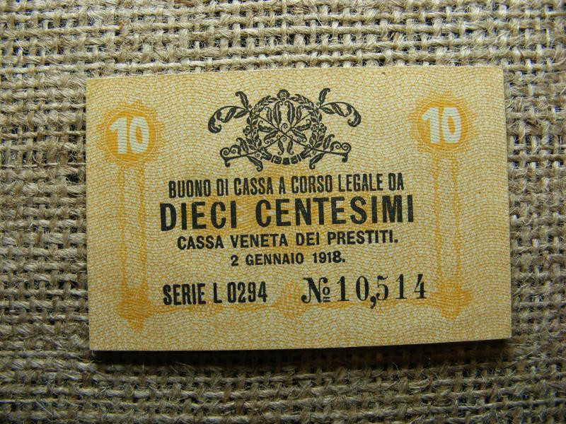 Olaszország 10 centesimi, 1918, papírpénz