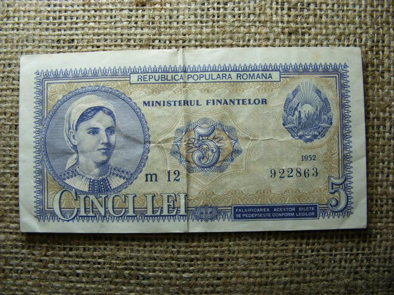 Románia 5 lei bankjegy, 1952