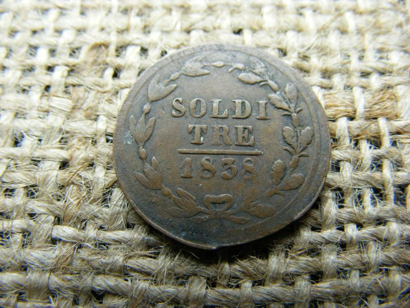 Svájc, Ticino kanton 3 soldi, 1838, billon
