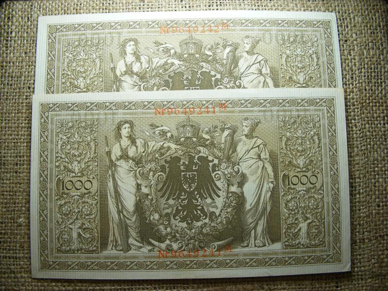 1000 márka bankjegy, 1910, 2 db sorszámkövető