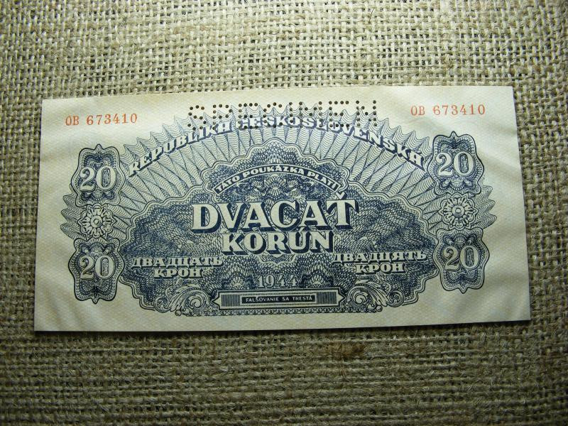 Csehszlovákia 20 korona, 1944, Specimen