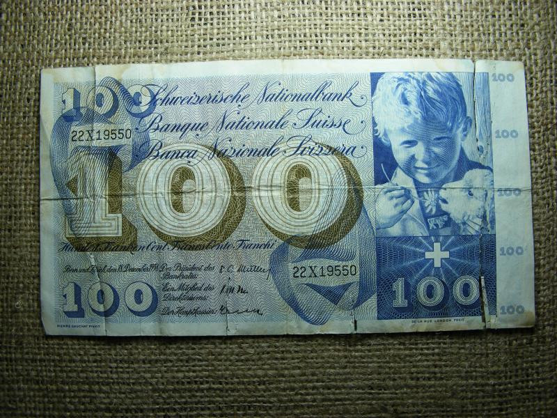 Svájc 100 frankos bankjegy, 1958, franchi