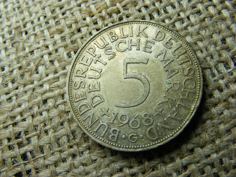 Ezüst 5 márka érme, 1968, G jelzés