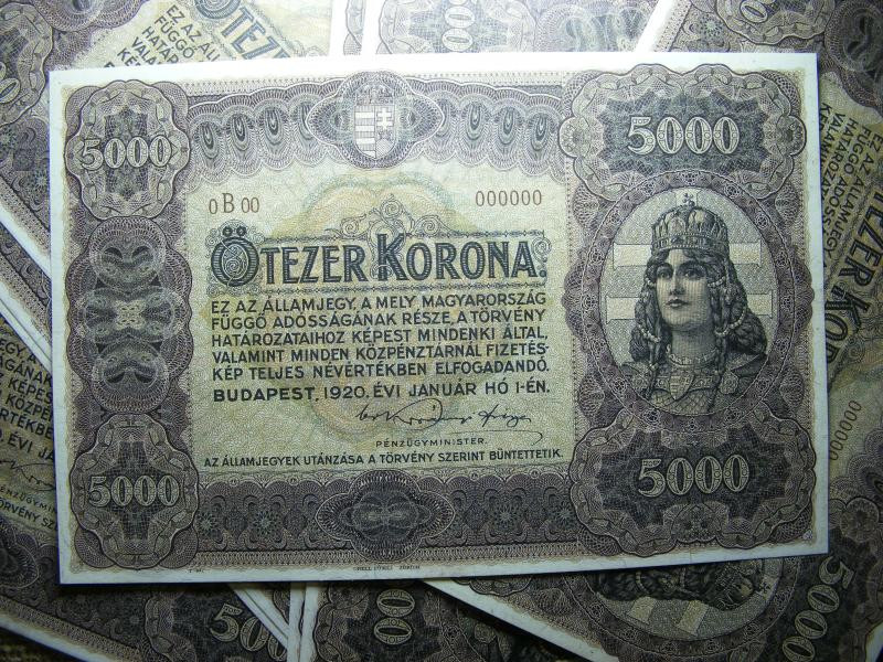 5000 korona bankjegy, 1920, nyomdai másolat