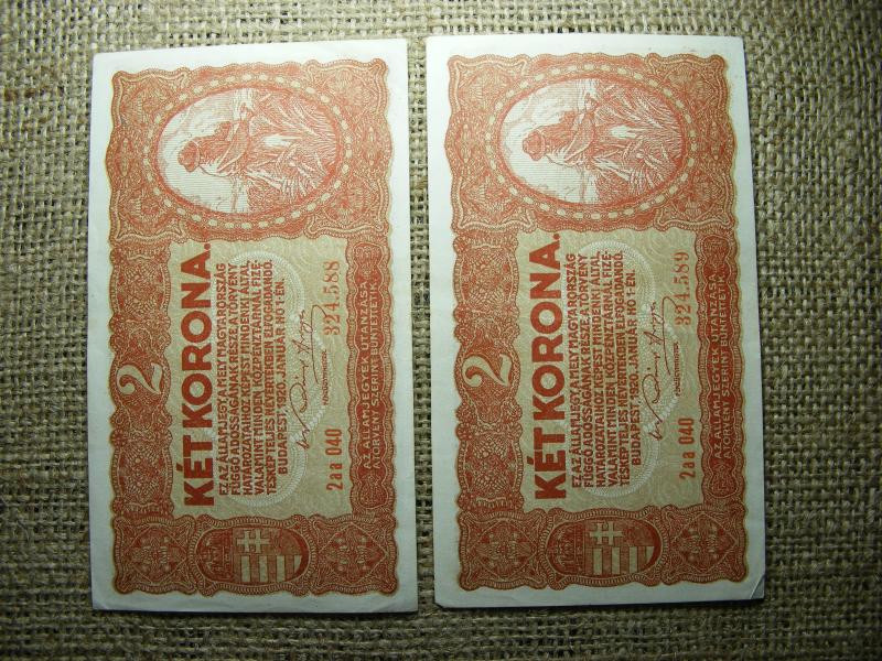 2 korona bankjegy, 1920, 2 db sorszámkövető