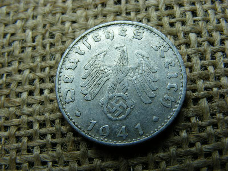 Birodalmi 50 pfennig, 1941 B, horogkereszt