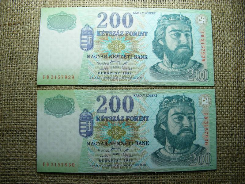 200 forintos bankjegy, 1998, 2db sorszámkövető, UNC