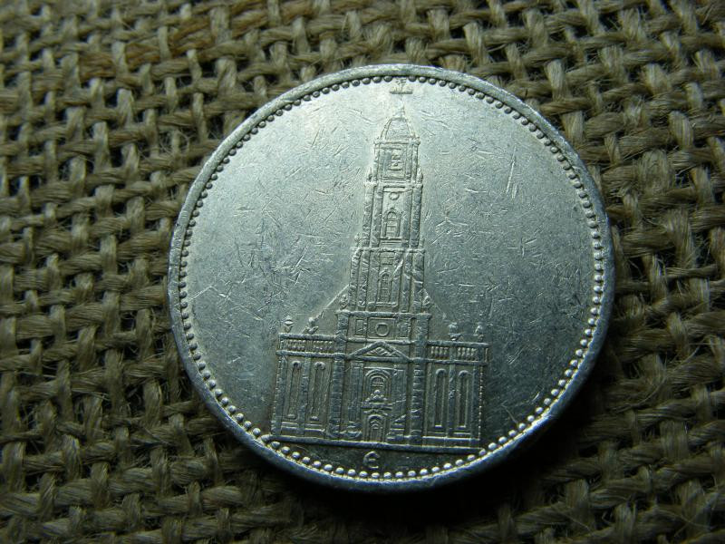 Birodalmi 5 márka, 1934 E, ezüst, Templomos