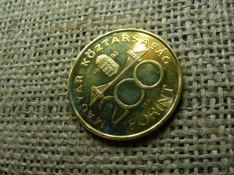 Ezüst 200 forintos érme, 1993, aranyozott