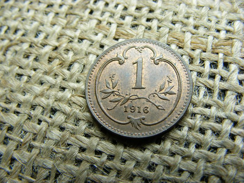1 Heller, 1916, Címerpajzs, Ritka, Verdefényes