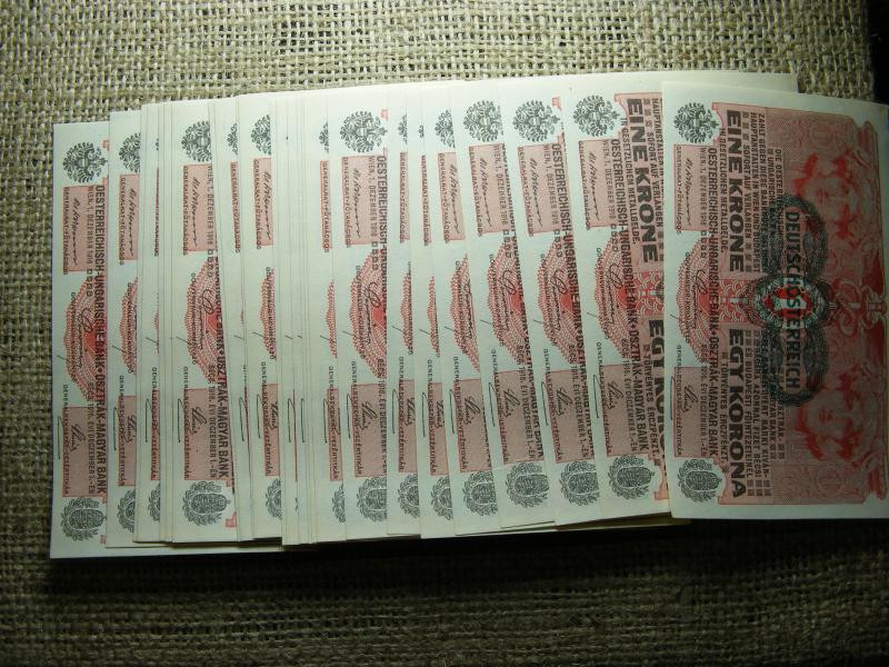 1 korona bankjegy, 1916, DÖ, 26 db hajtatlan, sorszámkövető