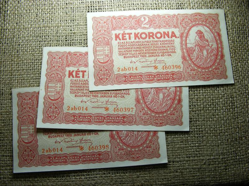 2 korona bankjegy, 1920, csillagos, 3 db sorszámkövető