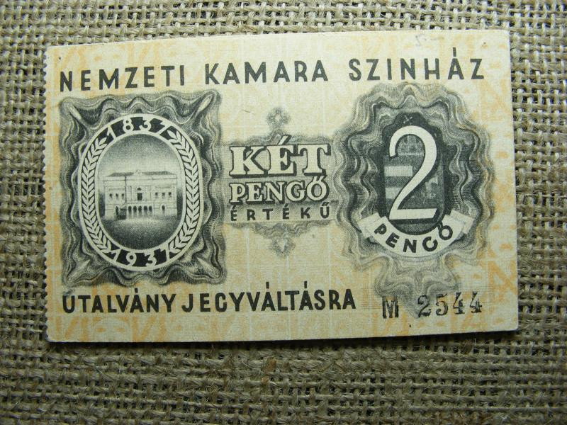 Nemzeti Kamara Színház 2 pengő, szükségpénz